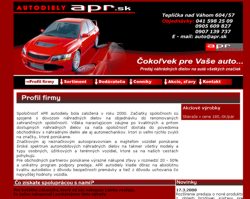 Web stránka spoločnosti APR autodiely.